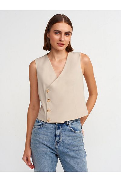 Dilvin 60557 Stone Color Asymmetrical Double Breasted Vest