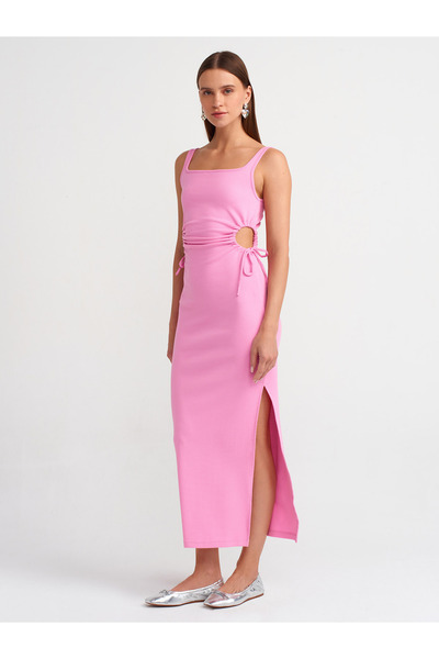 Dilvin 9094 Pencere Detaylı Uzun Elbise-pembe