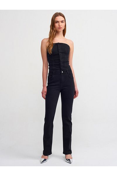 Dilvin 71421 Strapless Denim Jumpsuit-black