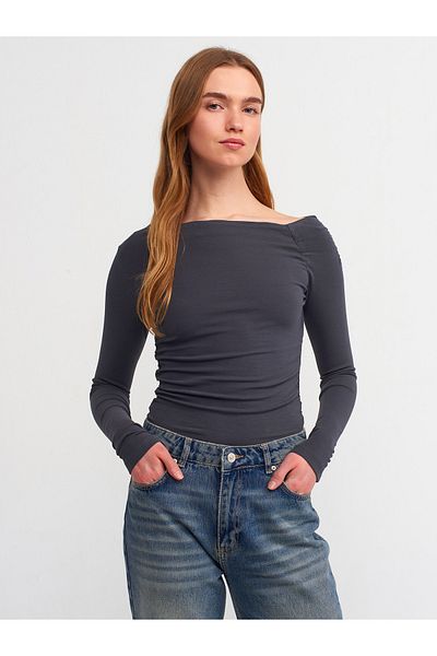 Dilvin 30770 Gathered Asymmetrical Top-Anthracite