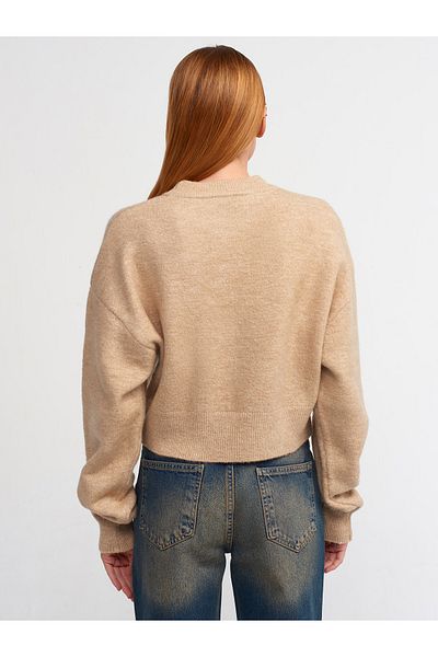 Dilvin 10502 Pulover crop cu decolteu-bej