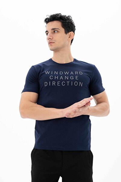 Arma Чоловіча темно-синя футболка зі звуженим кроєм та коміром-стійкою Y25364451701