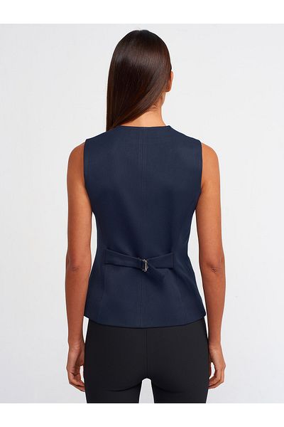 Dilvin 60531 Buttoned Vest-Navy Blue