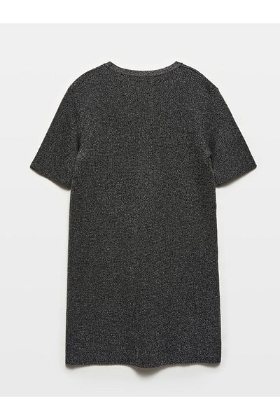 Dilvin 90231 Mini rochie din tricot argintiu strălucitor - S.