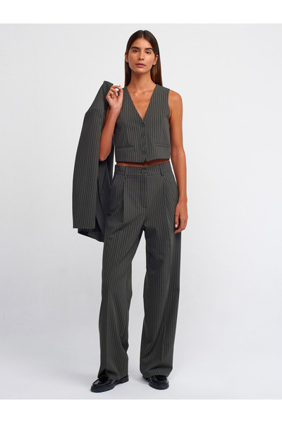 Dilvin 71190 Yüksek Bel Uzun Pantolon-Haki