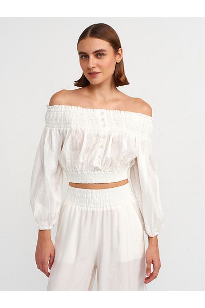 Dilvin 50258 Ecru Open Blouse with Shoulder Buttons