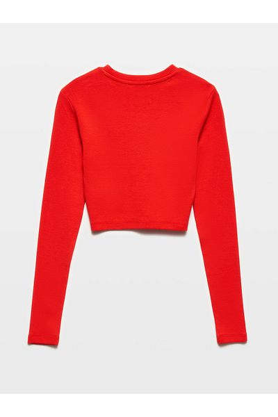 Dilvin 31236 Red Long Sleeve Crop Top