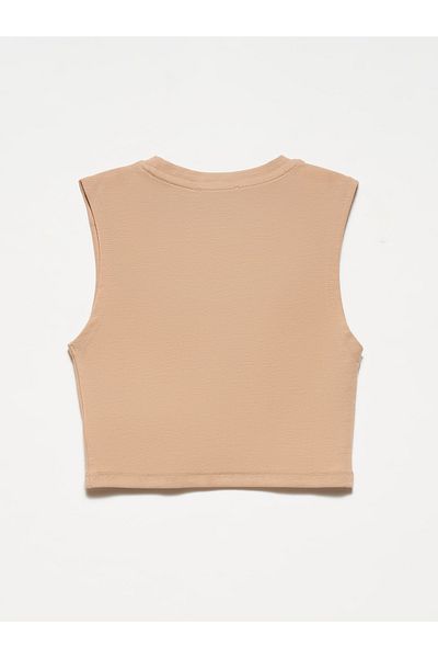 Dilvin 30125 Crop Top-Beige