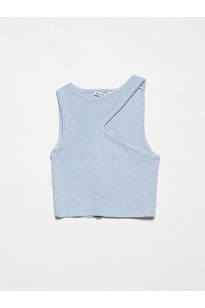Dilvin 10173 Top tricotat cu guler decoltat albastru