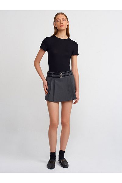 Dilvin 80820 Double Belted Shorts Skirt-Grey