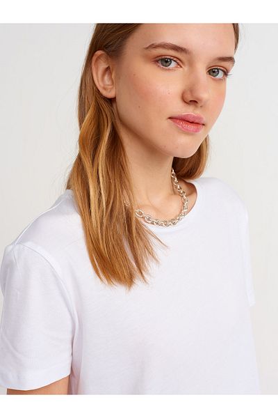 Dilvin Crew Neck Basic T-Shirt-White 3471/U2731