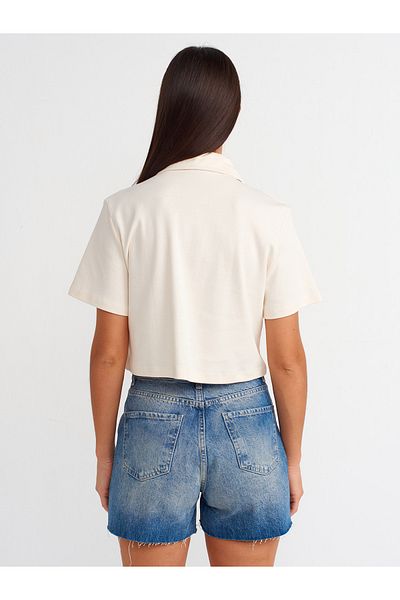 Dilvin 30961 Polo Neck Cotton T-shirt - Bone Color