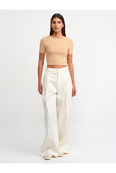 Dilvin 30124 Μοντέλο Beige Crop T-Shirt