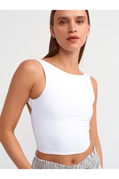 Dilvin 30673 Crop Top alb - Design cu spatele deschis