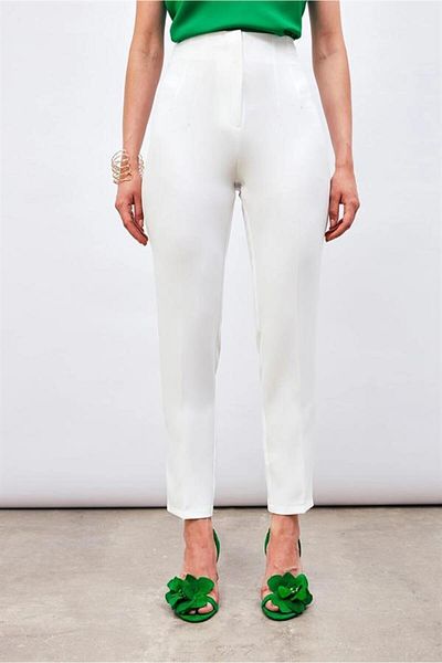 Sateen 5037 Model High Waist White Collared Women's Trousers