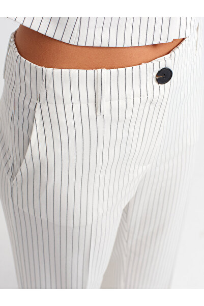 Dilvin 71519 Mid Waist White Striped Classic Trousers