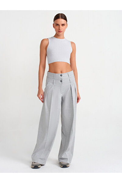 Dilvin 30998 Crop Top-Grey Melange