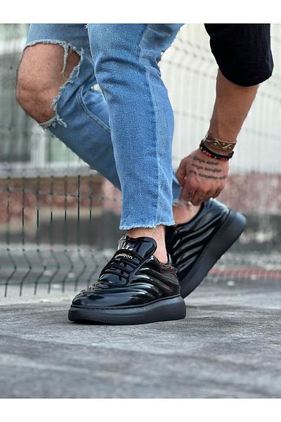 K&A Charcoal Patent Leather Men's Casual Shoes