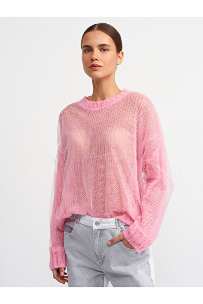 Dilvin 10509 Pulover acoperit cu tul-roz