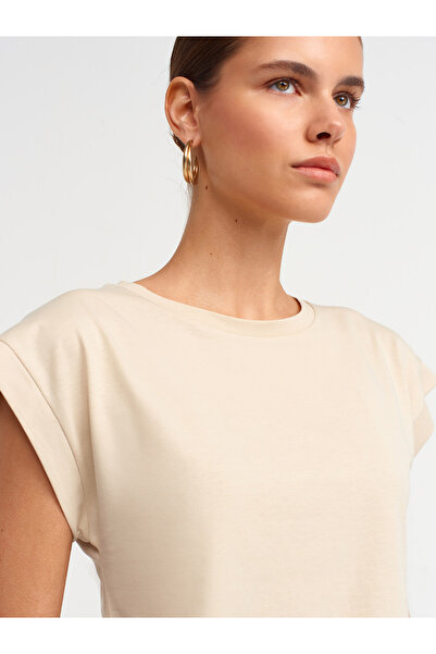 Dilvin Μπλουζάκι 3504 Model Crew Neck Μπεζ βαμβακερό μπλουζάκι
