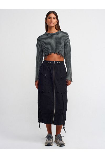 Dilvin 80886 Fustă midi cu buzunar cargo - negru