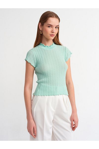 Dilvin 10518 Bluză din tricotaje cu guler vertical, color mentă