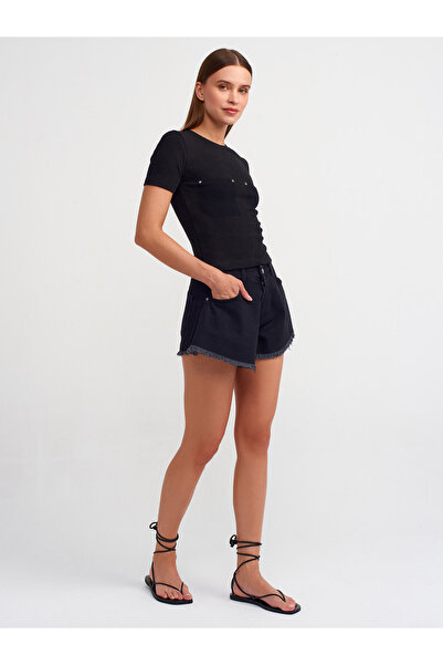 Dilvin 30749 Cep Detaylı T-shirt-Siyah
