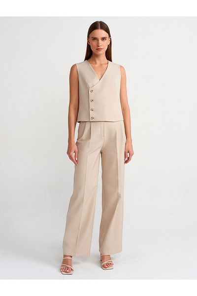 Dilvin 71282 Belt Loop Wide Leg Flowy Pants-Stone
