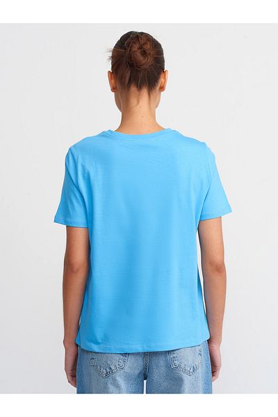 Dilvin 30740 Tricou albastru din bumbac cu decolteu