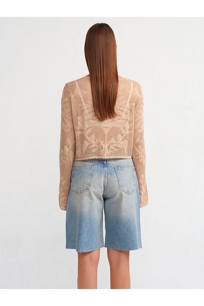 Dilvin 71504 Pantaloni scurți de blugi lungi, fără sudură, albaștri