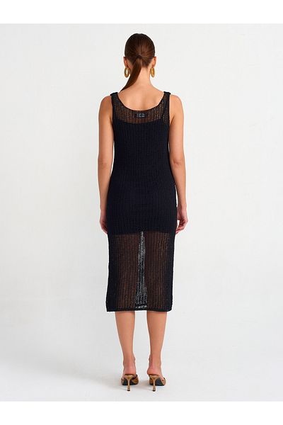 Dilvin 90206 Rochie din tricotaj căptușită cu bretele ajurate-negru