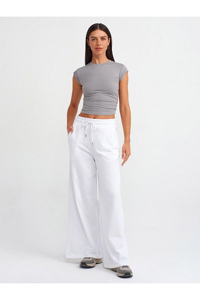 Dilvin 71049 Cotton Loose Leg Pantalon-White