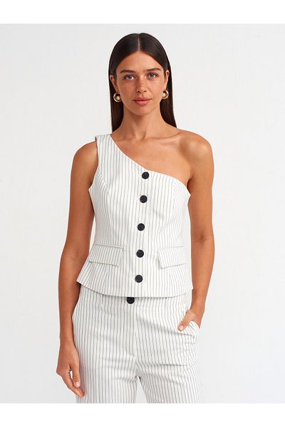 Dilvin 60552 Model Asymmetrical Design White Vest