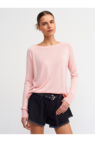 Dilvin 10536 Tricotaj subțire cu gât rotund - Roz deschis