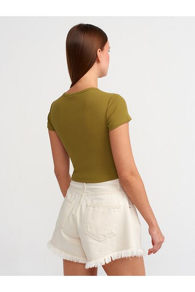 Dilvin 30938 Crop Top kaki - Detaliat cu nasturi