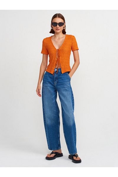 Dilvin 71686 Model Pantaloni din denim tăiați cu balon - Albastru