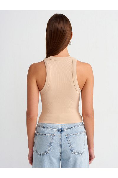 Dilvin 20810 Crop Top-Light Beige