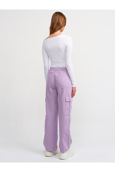 Dilvin 70869 Pantaloni cargo din denim cu picioare tăiate - liliac