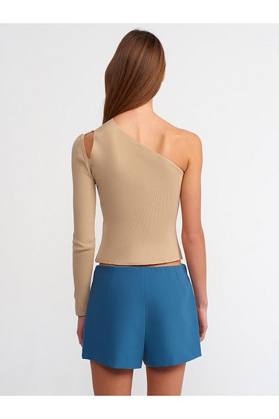 Dilvin 10328 Offener, einärmliger Pullover mit rechter Schulter – Beige