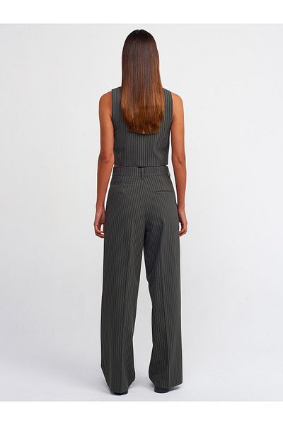 Dilvin 71190 High Waist Long Trousers-Khaki
