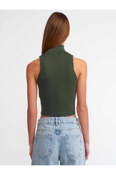 Dilvin 10511 Pale Effect Half Turtleneck Knitwear Top-Khaki