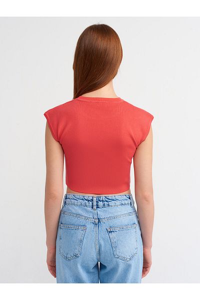 Dilvin 10525 Πλεκτό κοντομάνικο λαιμόκοψη Top-A.Red