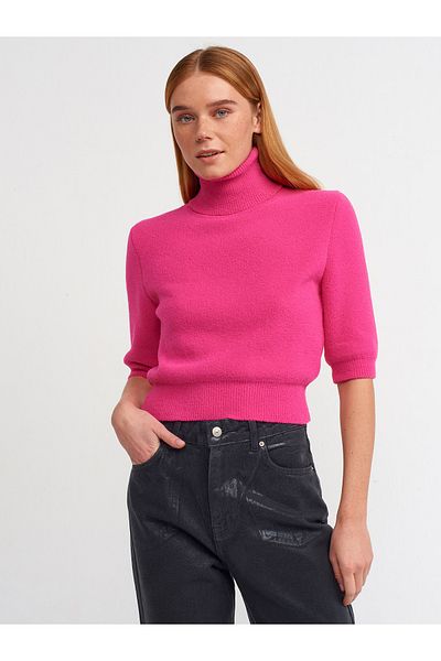 Dilvin 10480 Pulover cu gât complet cu textura moale-fucsia
