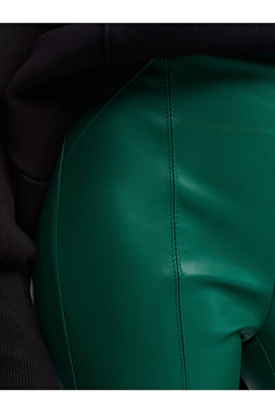 Dilvin 7866 Fermuarlı Suni Deri Tayt Pantolon-Petrol