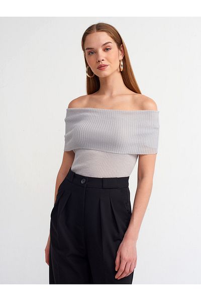 Dilvin 10558 Thin Knitwear Sweater-Grey