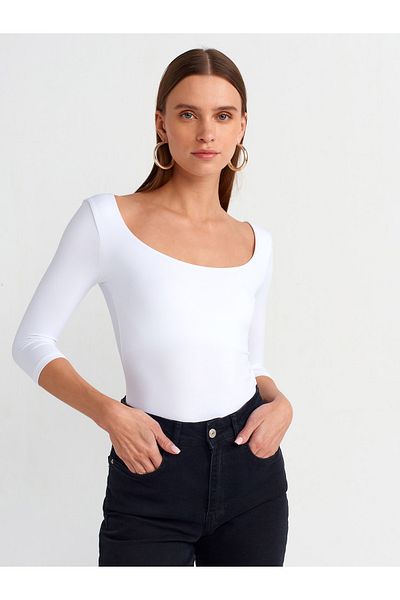 Dilvin 30900 Model Polyamide Boat Neck White T-Shirt