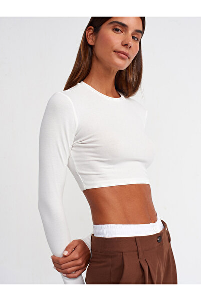 Dilvin 30349 Bicycle Collar Long Sleeve Top-Ecru