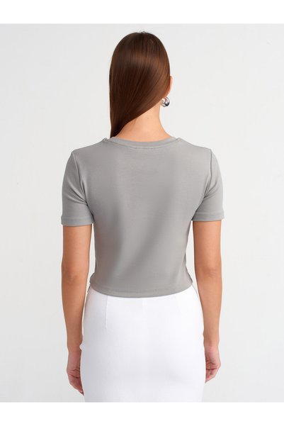 Dilvin 30124 Crop T-Shirt-Gray