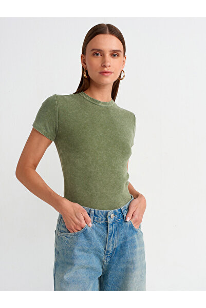 Dilvin 30457 Tricou cu efect de spălare-Verde