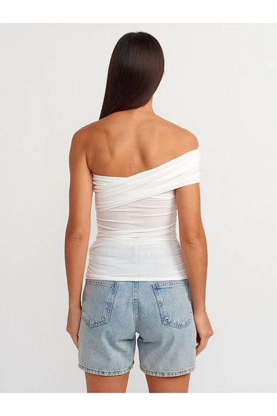 Dilvin 31090 Asymmetrical Ecru Blouse